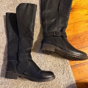 Black Leather Knee-High Boots